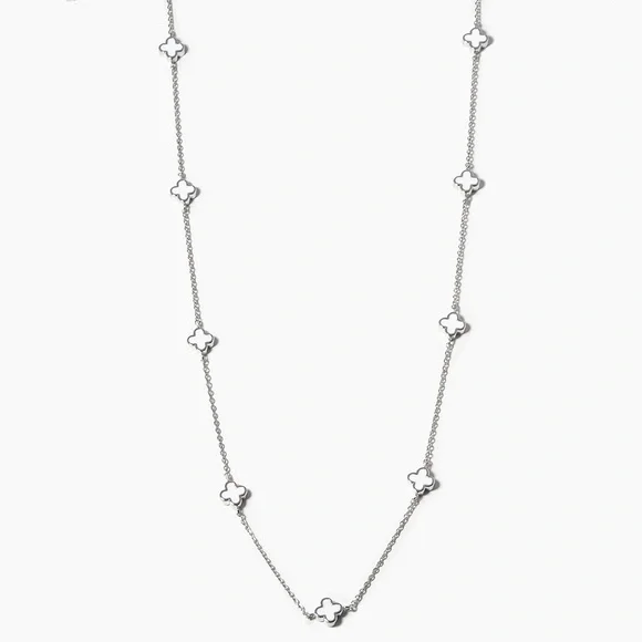 WHITE GOLD QUATREFOIL MINI STATION NECKLACE - Picture 1 of 3